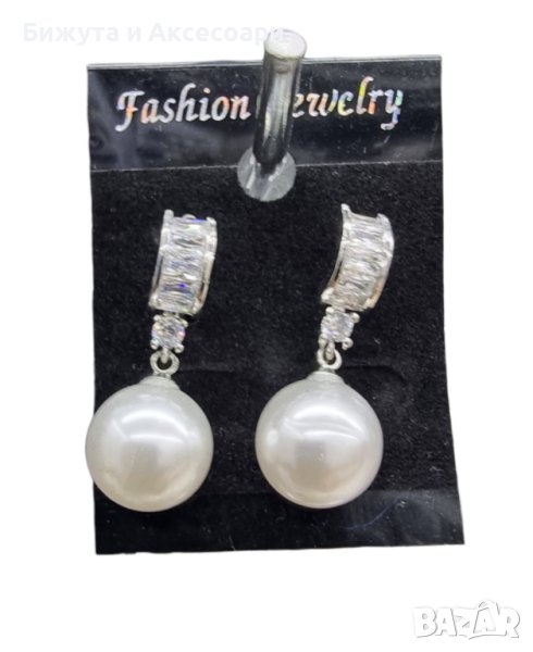 Обеци нежни с перли и с кристали #25523-11, снимка 1