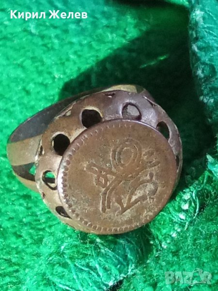 СТАР РЯДЪК МЕДЕН ПРЪСТЕН ПЕЧАТ с ОСМАНСКА ТУГРА и НАДПИСИ ОТВЪТРЕ РЪЧНА ИЗРАБОТКА 22595, снимка 1
