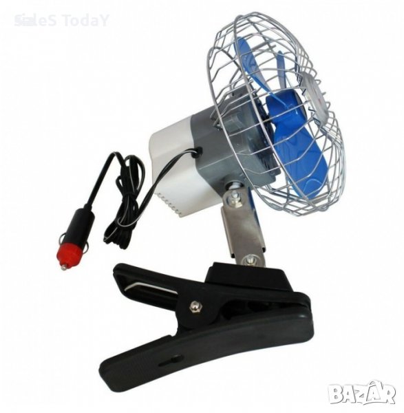 Вентилатор за автомобили, бусове, каравани, с щипка, 25см, 10 инча, 12V, 24V, син, снимка 1