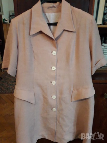 Лятно дамско дълго сако тренч рокля с къс ръкав с ревери бежово, снимка 1