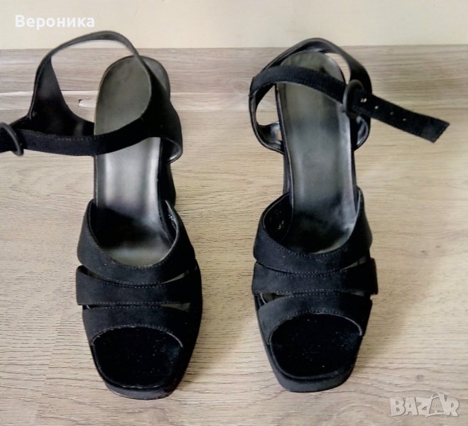 Елегантни официални дамски черни сандали на висок ток, снимка 1