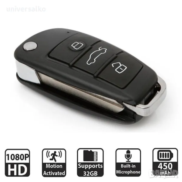 Скрита камера в ключ за автомобил с нощно виждане FULL HD, снимка 1