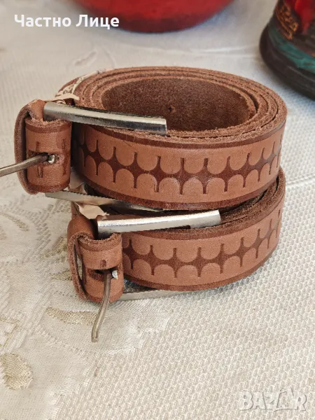 Два Чисто Нови Соц Мъжки Колани от Естествена Кожа 1980те г, снимка 1