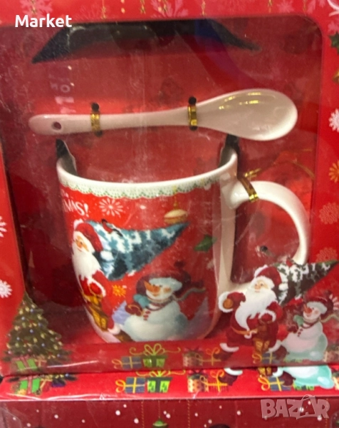 Ново - Коледна чаша с чинийка и лъжичка, снимка 1