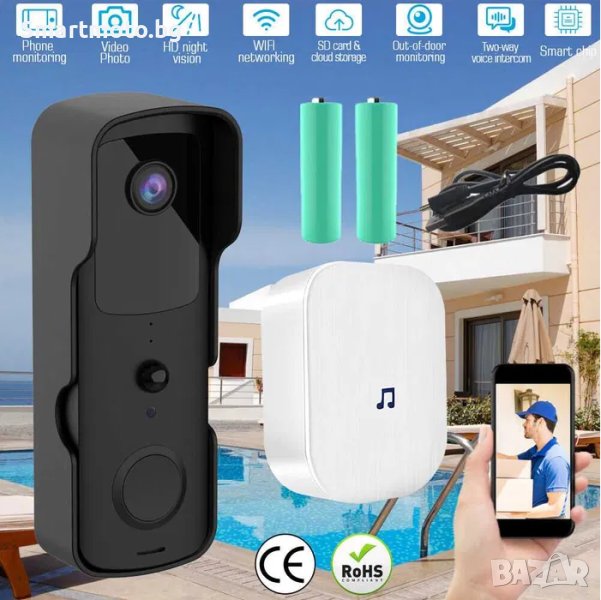 T30 звънец 1080P HD видео WiFi безжична камера Мини видео домофон, снимка 1