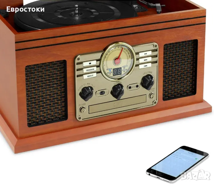 Victrola The Quincy 6-в-1 Bluetooth плейър и мултимедиен център с вградени високоговорители, снимка 1