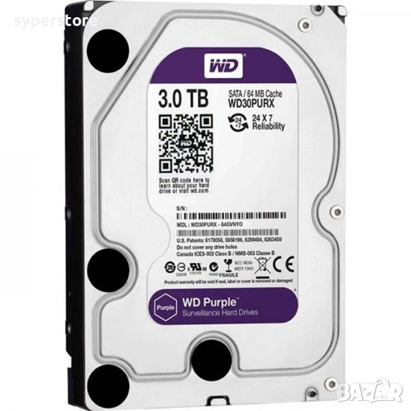 HDD твърд диск, 3TB, WD Purple, SS300430, снимка 1
