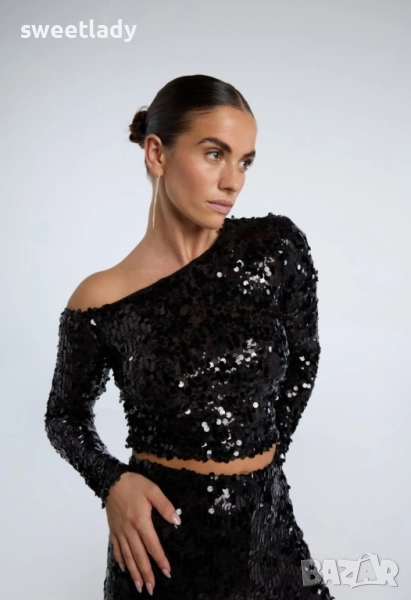 Черна официална блуза с пайети, снимка 1