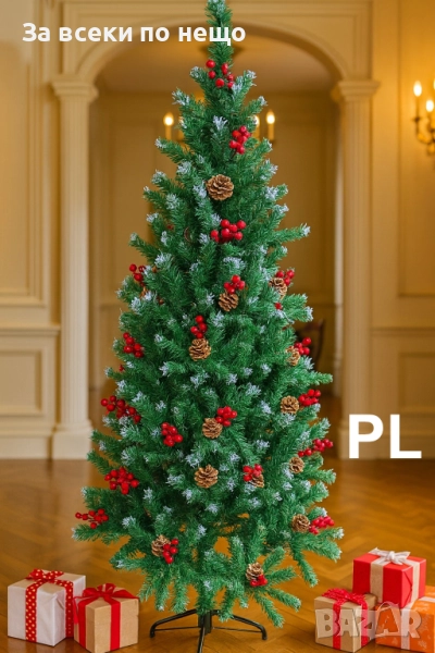 Коледна елха с червени плодчета и шишарки – ED-KLDE2025 Код P1443, снимка 1