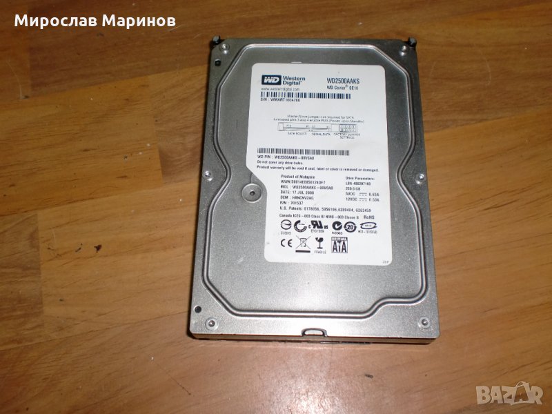5.5.хард диск за компютър (PC)WD 2500 Western Digital 250GB-SАTA- 3.5” 7200 RPM.Ползан 13 месеца , снимка 1