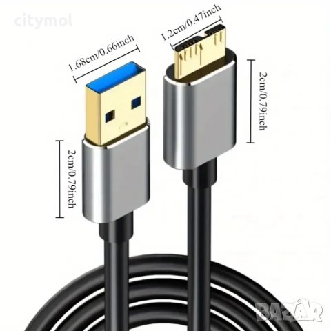 Micro USB 3.0 кабел, USB 3.0 A към Micro B суперскоростен кабел за данни - 150 sm, снимка 7 - USB кабели - 52067926