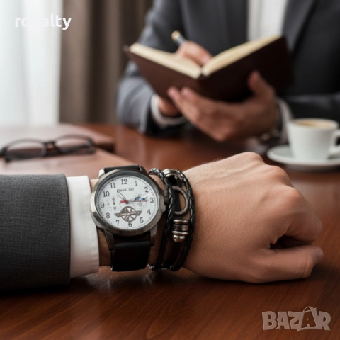 Мъжки часовник с големи цифри и подаръчна гривна – стил и практичност в готов комплект, снимка 6 - Бижутерийни комплекти - 52122294