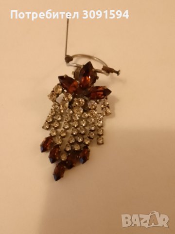 Радка брошка Арт Деко -1920г със клипс и игла кристали, снимка 4 - Антикварни и старинни предмети - 44176217