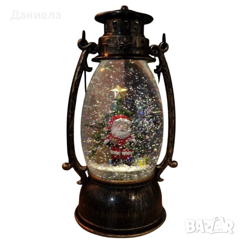 Коледен декоративен фенер – LED светлина, въртяща се фигурка на Дядо Коледа, снеговалеж и музика, снимка 10 - Декорация за дома - 52754276