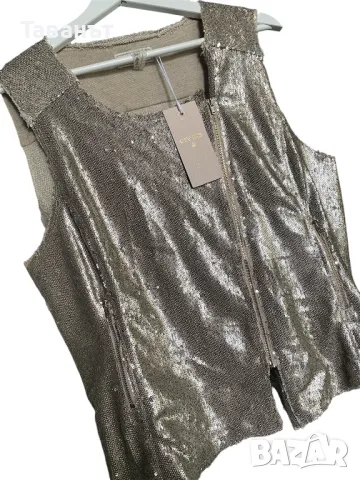 Ефектен елек с дантела и пайети Cream, снимка 3 - Елеци - 47658013