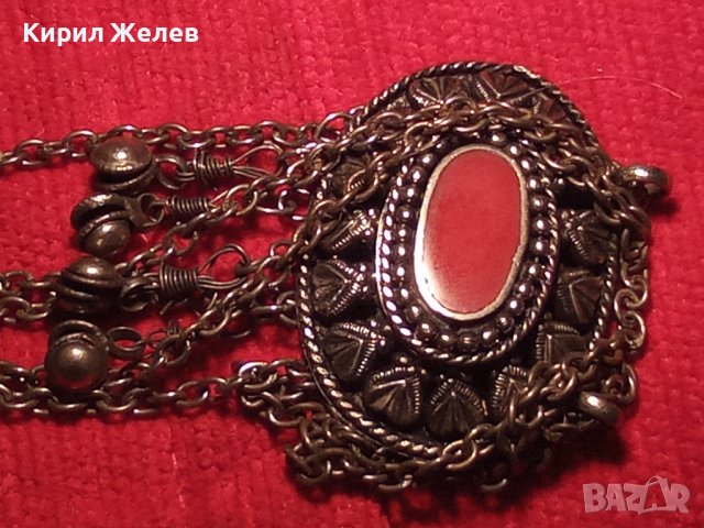 ВЪЗРОЖДЕНСКИ ПОСРЕБРЕН СТАРИНЕН НАКИТ с ГОЛЯМ КАРНЕОЛ ЕТНОГРАФСКО БИЖУ МЕДАЛЬОН 14964, снимка 3 - Антикварни и старинни предмети - 30523534