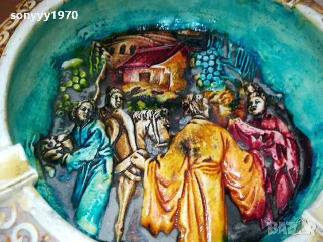 ГОЛЯМ МАСИВЕН РЕЛЕФЕН ПЕПЕЛНИК С ЯПОНСКИ МОТИВИ-ВНОС SWISS 1101251957, снимка 4 - Антикварни и старинни предмети - 48644730