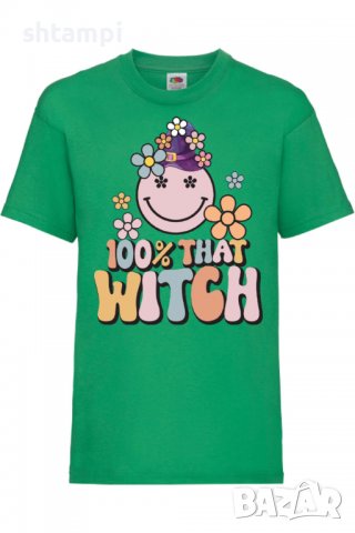 Детска тениска 100 percent that witch,Halloween,Хелоуин,Празник,Забавление,Изненада,Обичаи,