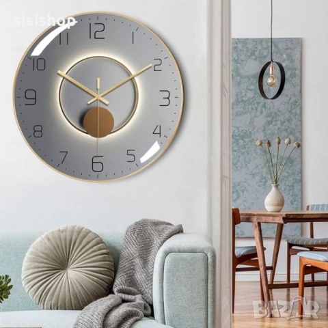 Стенен часовник за дома и офиса – Дизайн от дърво и стъкло в бяло и златно (Ø 30 см) 4445, снимка 6 - Стенни часовници - 53978485