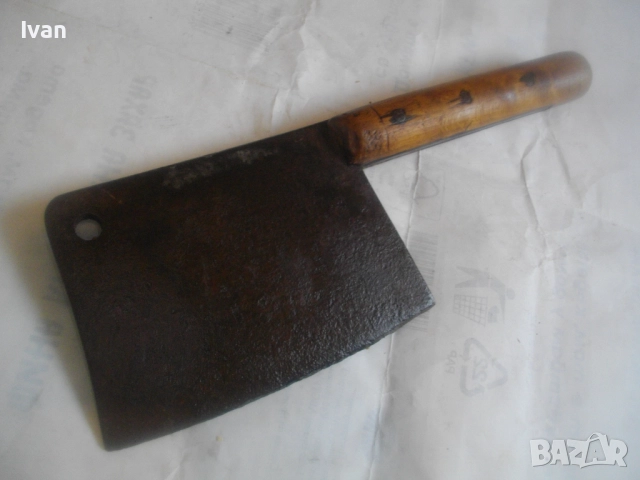 Ретро винтидж стар български Соц НРБ сатър брадвичка 290 мм ръчно кован за кълцане на месо и кости