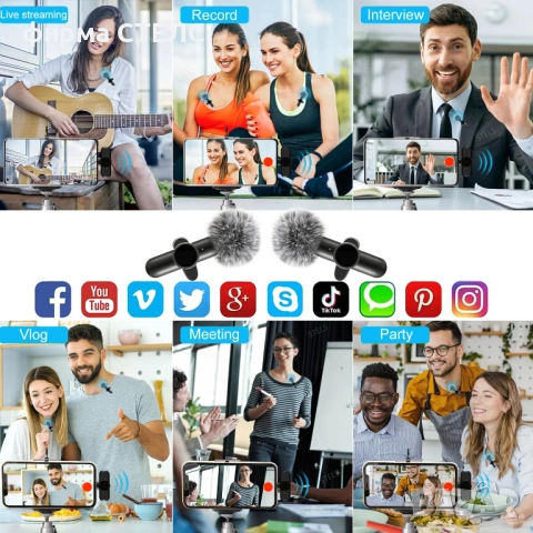 Безжичен микрофон тип брошка STELS J12 Dual за iPhone - 2 броя в комплект, снимка 6 - Микрофони - 53173247