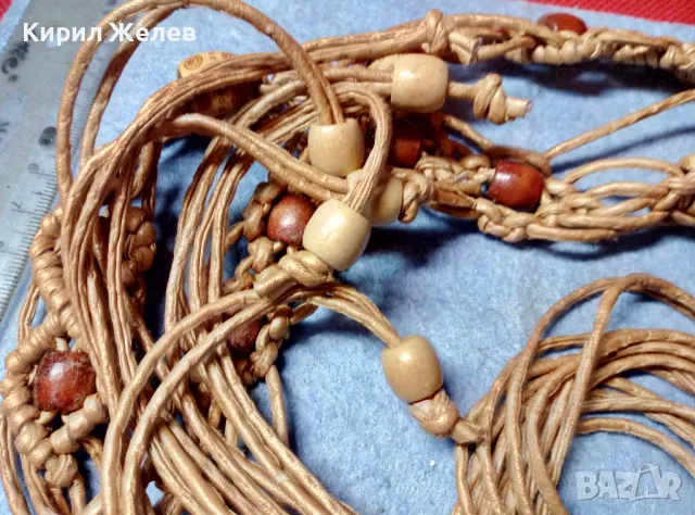 ВИНТИДЖ АРТ МОДЕЛ РЪЧНО ПЛЕТЕН КОЖЕН ДАМСКИ КОЛАН с ЕЛЕМЕНТИ от ДЪРВО 47557, снимка 3 - Колани - 47969201