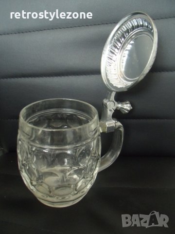 № 7111 стара стъклена халба с метален капак  - ORIGINAL HAKU BIERSEIDEL  , снимка 2 - Други ценни предмети - 42027366