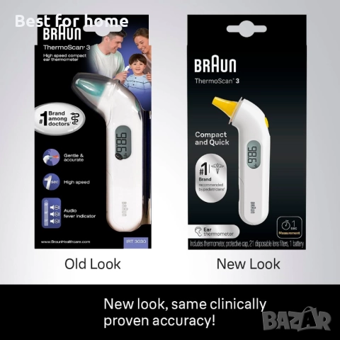 Термометър за ухо Braun ,измерване за 1 секунда, звуков индикатор за температура, цифров дисплей, снимка 3 - Уреди за диагностика - 51808309