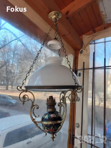 Страхотен порцеланов полилей абажур на газ опалиново стъкло