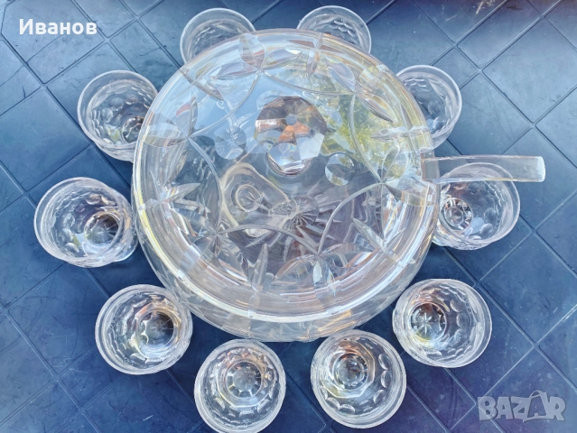 Нов Масивен Голям Кристален съд и Комплект Кристални чаши за Боле/Пунш, снимка 4 - Сервизи - 51479833