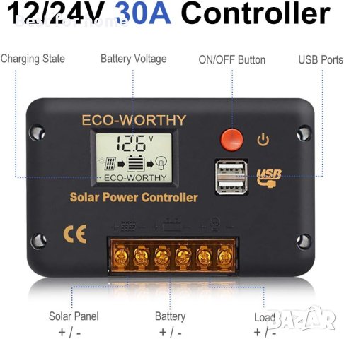 ECO-WORTHY 30A Контролер,Соларен панел, снимка 3 - Друга електроника - 42741548