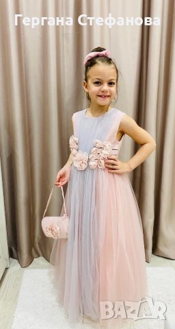 Стилна дълга рокля с чанта Размери -9г.10г.11г. Цена -75 лв, снимка 2 - Детски рокли и поли - 40587236