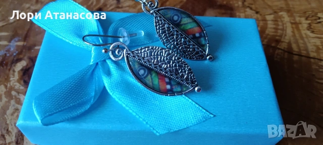 Нежен модел обеци - във форма на листа, снимка 4 - Обеци - 54000162