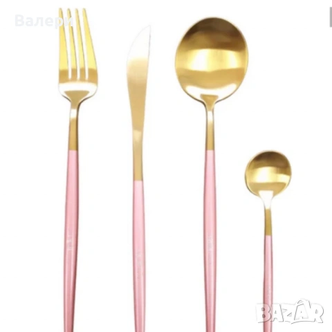 Комплект прибори за хранене от 24 части с луксозен дизайн и магнитна кутия в златисто и розово, снимка 3 - Прибори за хранене, готвене и сервиране - 53201417