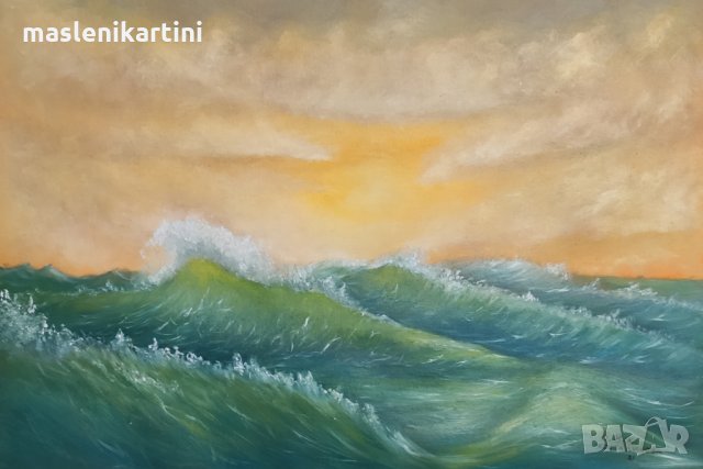 Маслена картина Морско вълнение, снимка 1 - Картини - 31601506