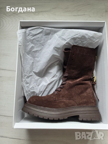 Кафяви боти естествен велур Aquamarineshoes, снимка 7 - Дамски боти - 54199824