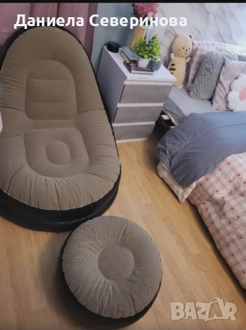 Преносимо надуваемо кресло и табуретка предназначена за почивка и релакс/ Цвят: черен + кафяв, снимка 3 - Градински мебели, декорация  - 54139619