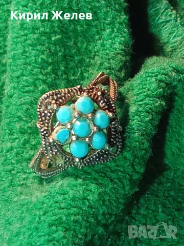 Старинен ВЕЛИКОЛЕПЕН СКЪПОЦЕНЕН СРЕБЪРЕН ПРЪСТЕН СРЕБРО ВИСОКА ПРОБА с ТЮРКОАЗ и МАРКАЗИТ 46803, снимка 15 - Антикварни и старинни предмети - 46443976