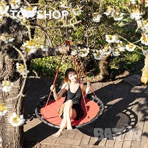 Relaxdays кръгла висяща люлка за деца тип гнездо диск Ø: 120 см, за до 100 кг, снимка 9 - Фигурки - 49092997