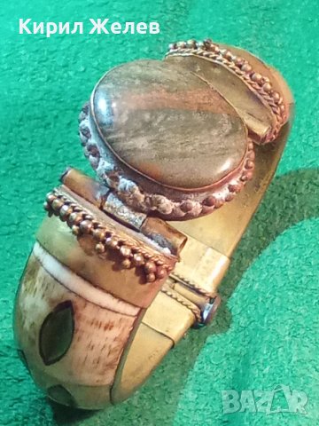 СТАРА НЕФРИТЕНА ТИБЕТСКА ЕТНОГРАФСКА БРОНЗОВА ГРИВНА с ОБКОВ от РОГ МАЙСТОРСКА РЪЧНА ИЗРАБОТКА 26205, снимка 17 - Антикварни и старинни предмети - 35996878