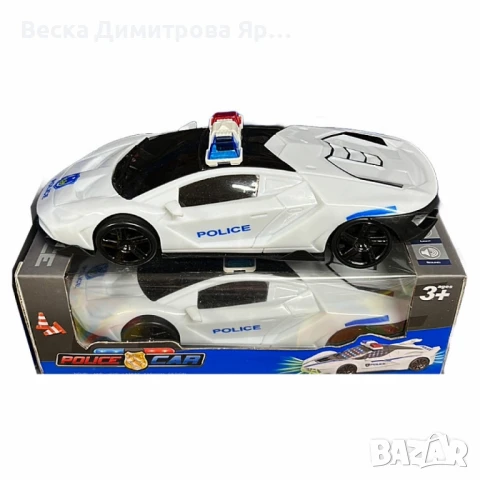 Полицейска кола с 3D светлини и звук – Бяла, въртяща се на 360 градуса, снимка 8 - Коли, камиони, мотори, писти - 51074158