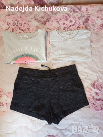 2 тениски къс модел+къси панталони за момиче H&M. Размер 134-140.Трите за 10 лв., снимка 1 - Детски тениски и потници - 40732850