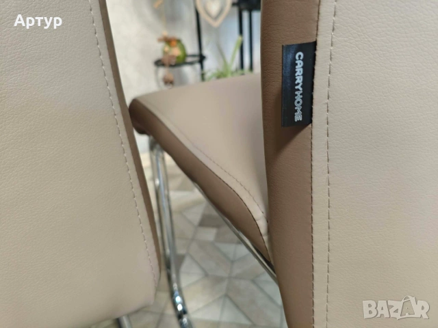 БЕЖОВ ТРАПЕЗЕН СТОЛ ЗЕН ЕКО КОЖА 43/60/98 СМ, снимка 8 - Столове - 53937083