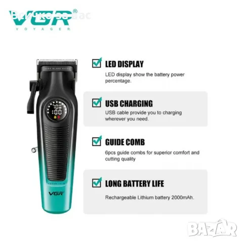 Професионална машинка за подстригване VGR V-196 – Прецизност, удобство и стил в едно устройство, снимка 3 - Машинки за подстригване - 50399677