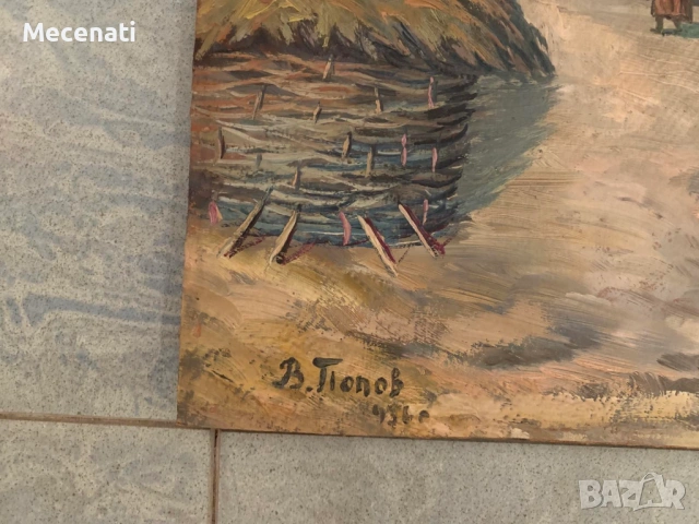 ВИКТОР ПОПОВ Масло/картон "Тетевенско - пейзаж" , снимка 5 - Картини - 53122724