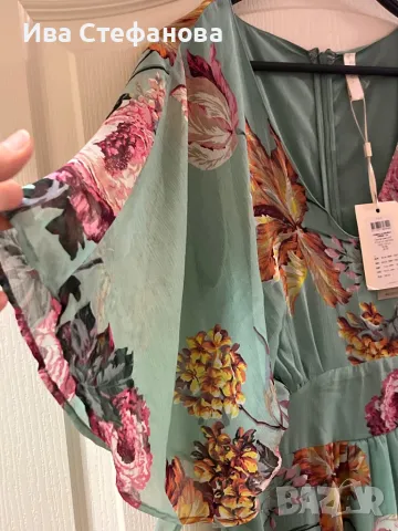 wow нова  етикета дълга елегантна разкошна ефирна рокля флорален принт цветя Хл XL размер, снимка 6 - Рокли - 49855228