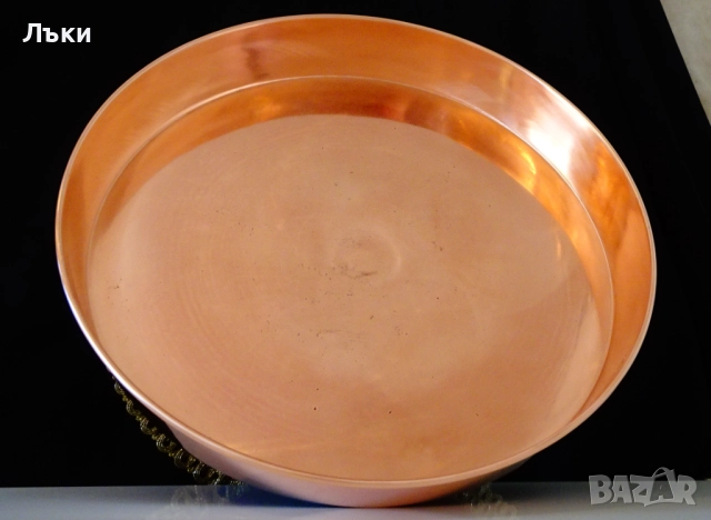 Медна тава 36 см.,чиста червена мед 800 гр. , снимка 2 - Антикварни и старинни предмети - 52012823