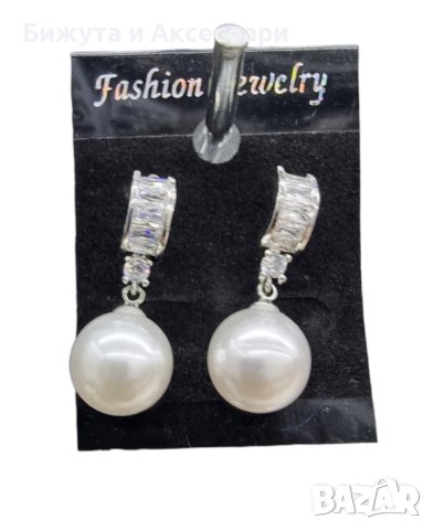 Обеци нежни с перли и с кристали #25523-11, снимка 1