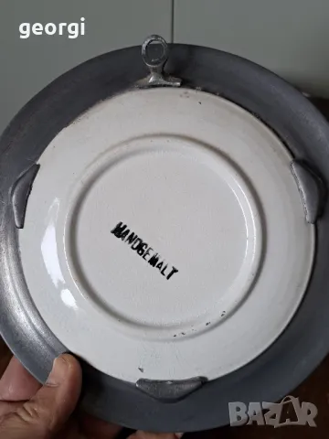 декоративна чиния за стена с гравиран калаен обков  3/4, снимка 4 - Декорация за дома - 48889582