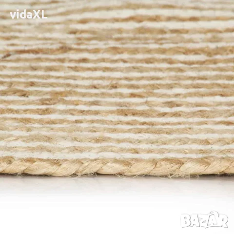 vidaXL Ръчно тъкан килим от юта, дизайн на спирали, бял, 120 см, снимка 2 - Килими - 56145967